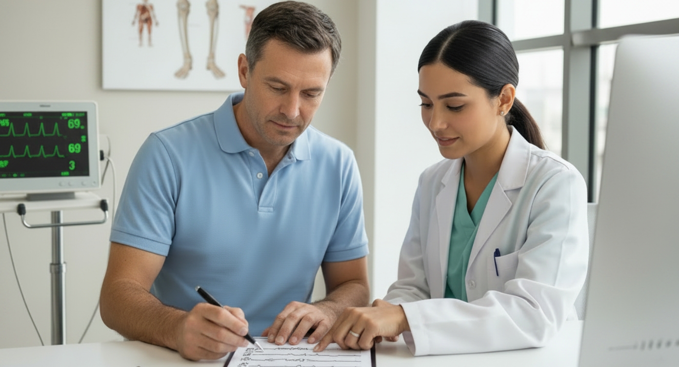 Paziente che valuta gli esami da fare anche se stai bene con il Medico di un Centro diagnostico