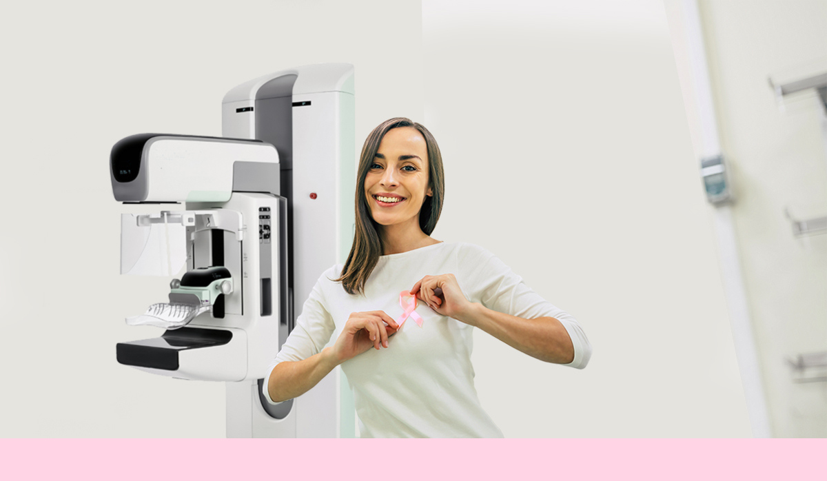 Donna che invita alla mammografia per prevenzione